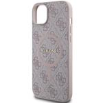 Carcasa Guess 4G Collection Leather Metal Logo cu MagSafe compatibila cu iPhone 15 / 14 / 13, Roz 7 - lerato.ro