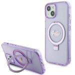 Carcasa Guess Ring Stand Script Glitter cu MagSafe compatibila cu iPhone 15 Plus / 14 Plus, Mov 4 - lerato.ro
