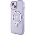 Carcasa Guess Ring Stand Script Glitter cu MagSafe compatibila cu iPhone 15 Plus / 14 Plus, Mov 3 - lerato.ro