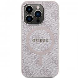 Carcasa Guess 4G Collection Leather Metal Logo cu MagSafe compatibila cu iPhone 15 Pro Max, Roz