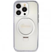 Carcasa Guess Ring Stand Script Glitter cu MagSafe compatibila cu iPhone 15 Pro Max, Transparent