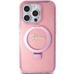 Carcasa Guess Ring Stand Script Glitter cu MagSafe compatibila cu iPhone 15 Pro Max, Roz 2 - lerato.ro