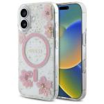 Carcasa Guess Resin Flower Glitter MagSafe compatibila cu iPhone 16, Roz 4 - lerato.ro