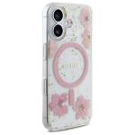 Carcasa Guess Resin Flower Glitter MagSafe compatibila cu iPhone 16, Roz 5 - lerato.ro
