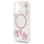 Carcasa Guess Resin Flower Glitter MagSafe compatibila cu iPhone 16, Roz 7 - lerato.ro
