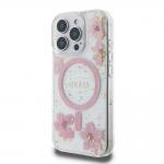 Carcasa Guess Resin Flower Glitter cu MagSafe compatibila cu iPhone 16 Pro, Roz 3 - lerato.ro