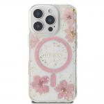 Carcasa Guess Resin Flower Glitter cu MagSafe compatibila cu iPhone 16 Pro, Roz 2 - lerato.ro