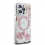 Carcasa Guess Resin Flower Glitter cu MagSafe compatibila cu iPhone 16 Pro, Roz 5 - lerato.ro