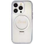Carcasa Guess Ring Stand Script Glitter cu MagSafe compatibila cu iPhone 15 Pro, Transparent 2 - lerato.ro