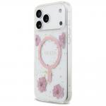 Carcasa Guess Resin Flowers Glitter cu MagSafe compatibila cu iPhone 17 Pro Max, Roz 3 - lerato.ro