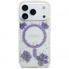 Carcasa Guess Resin Flowers Glitter cu MagSafe compatibila cu iPhone 17 Pro, Mov