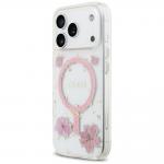 Carcasa Guess Resin Flowers Glitter cu MagSafe compatibila cu iPhone 17 Pro, Roz 3 - lerato.ro