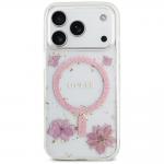 Carcasa Guess Resin Flowers Glitter cu MagSafe compatibila cu iPhone 17 Pro, Roz 2 - lerato.ro