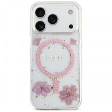 Carcasa Guess Resin Flowers Glitter cu MagSafe compatibila cu iPhone 17 Pro, Roz