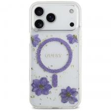 Carcasa Guess Resin Flowers Glitter cu MagSafe compatibila cu iPhone 17 Pro Max, Mov