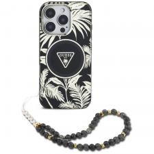 Carcasa Guess Palm Trees Triangle Pearl Strap cu MagSafe compatibila cu iPhone 16 Pro Max, Negru