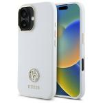 Carcasa Guess Silicone Logo Strass 4G compatibila cu iPhone 16, Alb 4 - lerato.ro