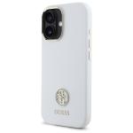 Carcasa Guess Silicone Logo Strass 4G compatibila cu iPhone 16, Alb 3 - lerato.ro
