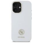 Carcasa Guess Silicone Logo Strass 4G compatibila cu iPhone 16, Alb 2 - lerato.ro