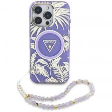 Carcasa Guess Palm Trees Triangle Pearl Strap cu MagSafe compatibila cu iPhone 16 Pro Max, Mov