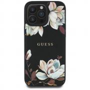 Carcasa Guess Grained Printed Flower Patter cu MagSafe compatibila cu iPhone 16 Pro Max, Negru