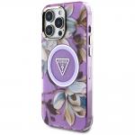 Carcasa Guess Glitter Flowers Triangle Buttons cu MagSafe compatibila cu iPhone 16 Pro, Mov 3 - lerato.ro