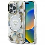 Carcasa Guess Glitter Flowers Triangle Buttons cu MagSafe compatibila cu iPhone 16 Pro Max, Alb 4 - lerato.ro