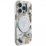 Carcasa Guess Glitter Flowers Triangle Buttons cu MagSafe compatibila cu iPhone 16 Pro Max, Alb 5 - lerato.ro