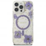 Carcasa Guess Resin Flowers Glitter cu MagSafe compatibila cu iPhone 16 Pro, Mov 2 - lerato.ro