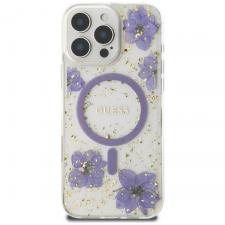 Carcasa Guess Resin Flowers Glitter cu MagSafe compatibila cu iPhone 16 Pro, Mov