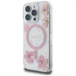 Carcasa Guess Resin Flowers cu MagSafe compatibila cu iPhone 16 Pro Max, Roz 3 - lerato.ro