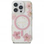 Carcasa Guess Resin Flowers cu MagSafe compatibila cu iPhone 16 Pro Max, Roz 2 - lerato.ro