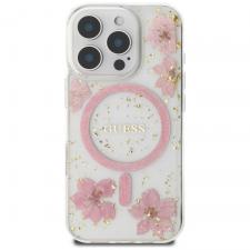 Carcasa Guess Resin Flowers cu MagSafe compatibila cu iPhone 16 Pro Max, Roz