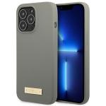 Carcasa Guess Silicone Logo Plate cu MagSafe compatibila cu iPhone 13 Pro / 13, Gri 4 - lerato.ro