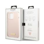 Carcasa Guess Silicone Logo Plate cu MagSafe compatibila cu iPhone 13 Pro / 13, Roz 9 - lerato.ro