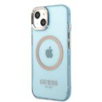 Carcasa Guess Gold Outline Translucent cu MagSafe compatibila cu iPhone 13 / 14 / 15, Albastru 3 - lerato.ro