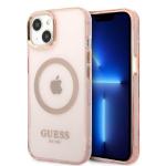 Carcasa Guess Gold Outline Translucent cu MagSafe compatibila cu iPhone 13 / 14 / 15, Roz 4 - lerato.ro