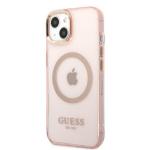 Carcasa Guess Gold Outline Translucent cu MagSafe compatibila cu iPhone 13 / 14 / 15, Roz 3 - lerato.ro