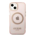 Carcasa Guess Gold Outline Translucent cu MagSafe compatibila cu iPhone 13 / 14 / 15, Roz 2 - lerato.ro