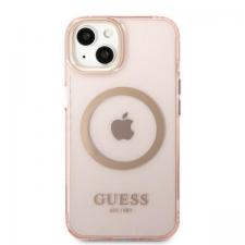Huse si carcase iPhone 14, Carcasa Guess Gold Outline Translucent cu MagSafe compatibila cu iPhone 13 / 14 / 15, Roz, lerato.ro