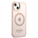 Carcasa Guess Gold Outline Translucent cu MagSafe compatibila cu iPhone 13 / 14 / 15, Roz 5 - lerato.ro