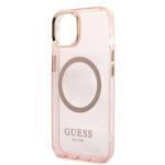 Carcasa Guess Gold Outline Translucent cu MagSafe compatibila cu iPhone 13 / 14 / 15, Roz 7 - lerato.ro
