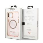 Carcasa Guess Gold Outline Translucent cu MagSafe compatibila cu iPhone 13 / 14 / 15, Roz 9 - lerato.ro