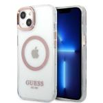 Carcasa Guess Pink Metal Outline cu MagSafe compatibila cu iPhone 13 / 14 / 15, Transparent 4 - lerato.ro