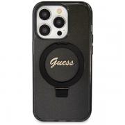 Carcasa Guess Ring Stand Script Glitter cu MagSafe compatibila cu iPhone 13 Pro Max, Negru