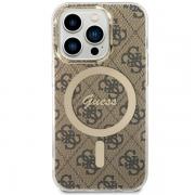Carcasa Guess 4G cu MagSafe compatibila cu iPhone 14 Pro, Maro