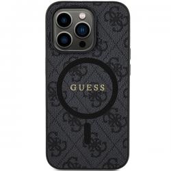 Carcasa Guess 4G Collection Leather Metal Logo cu MagSafe compatibila cu iPhone 14 Pro, Negru