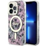 Carcasa Guess Flower cu MagSafe compatibila cu iPhone 14 Pro, Roz 4 - lerato.ro