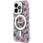 Carcasa Guess Flower cu MagSafe compatibila cu iPhone 14 Pro, Roz 3 - lerato.ro