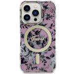 Carcasa Guess Flower cu MagSafe compatibila cu iPhone 14 Pro, Roz 2 - lerato.ro